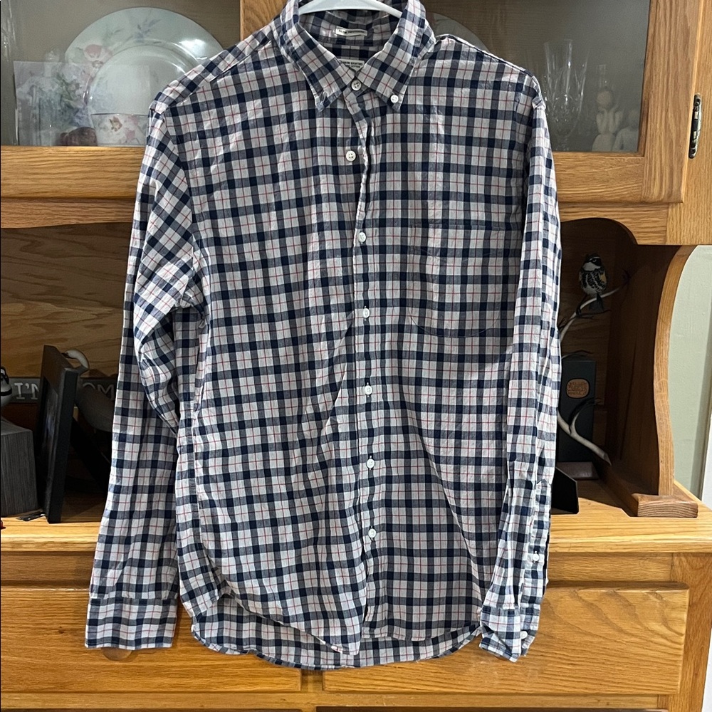 J. Crew Navy and White Plaid Cotton Button-Down Shirt